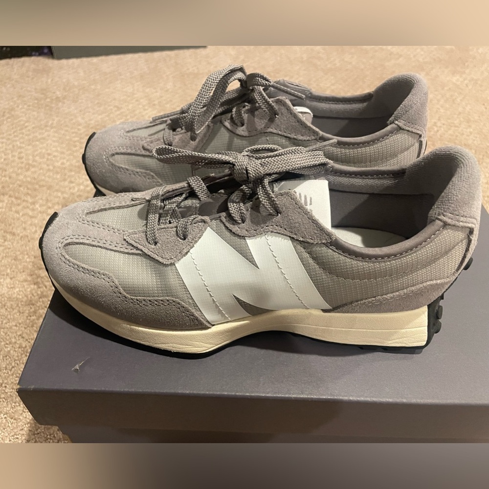 Kids grey and white new balance sneakers